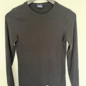 Splendid Black Ribbed Long Sleeve Crewneck Top